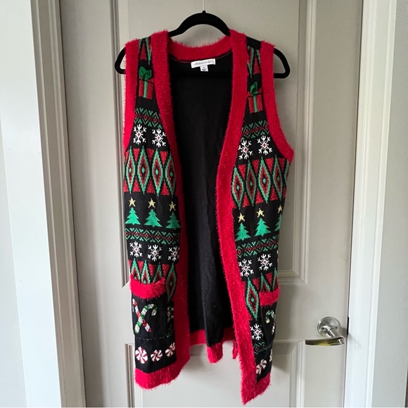 Holiday Christmas signature vest sweater with pattern long tunic soft medium - Picture 5 of 13